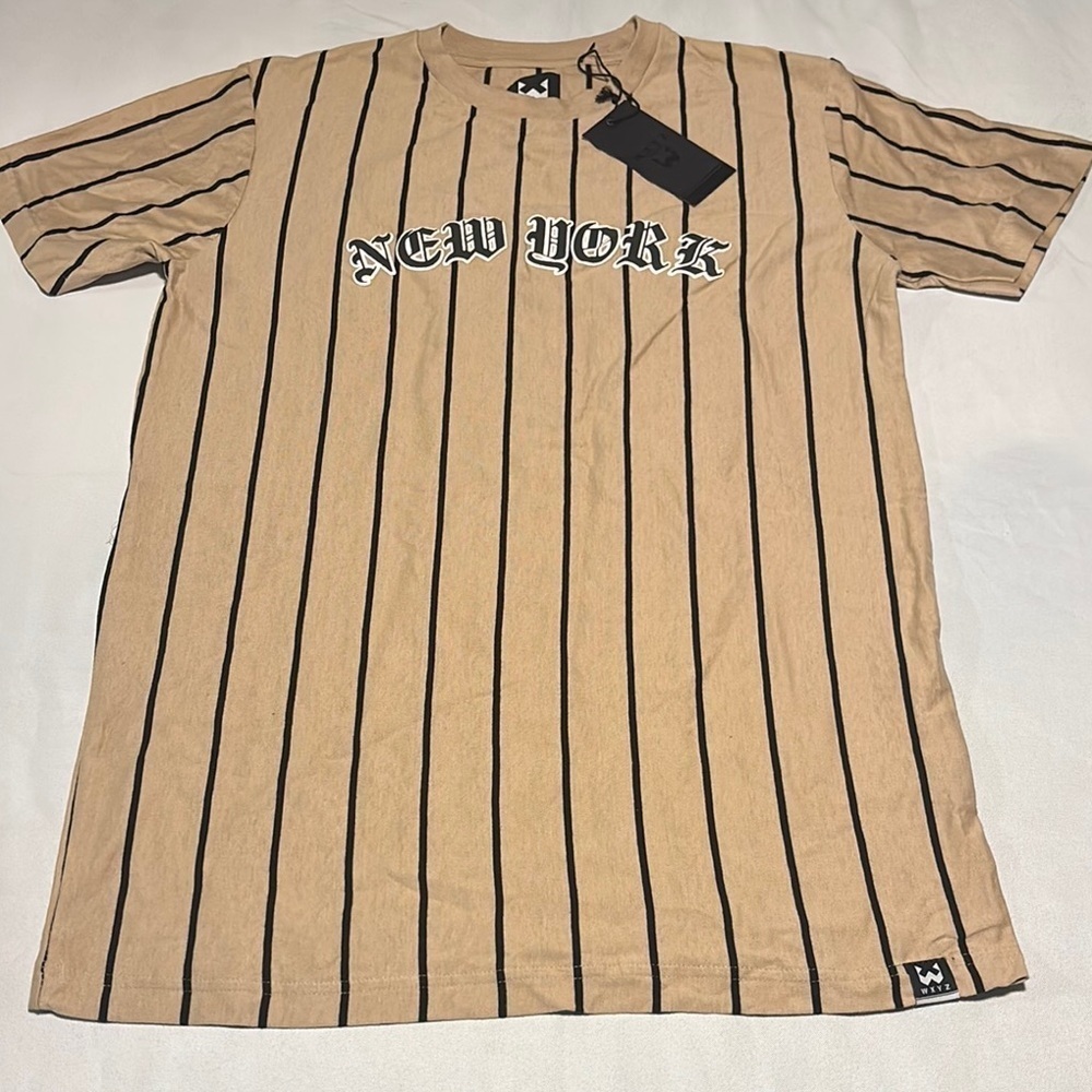 WXYZ Tan Striped Men's Shirt With New York Logo